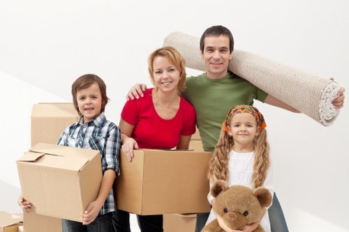 Packed office equipment and furniture ready for Southhornchurch relocation